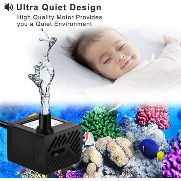 2Pcs Mini Fountain Pump (50GPH 3W), Ultra Quiet Submersible Water Pump - Picture 2 of 7